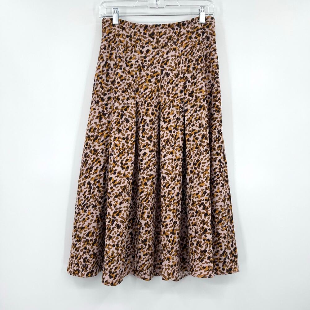 NWT Ann Taylor Leopard Print Pleated Maxi Skirt Size 2 Pink Brown Brushstroke - Picture 4 of 12